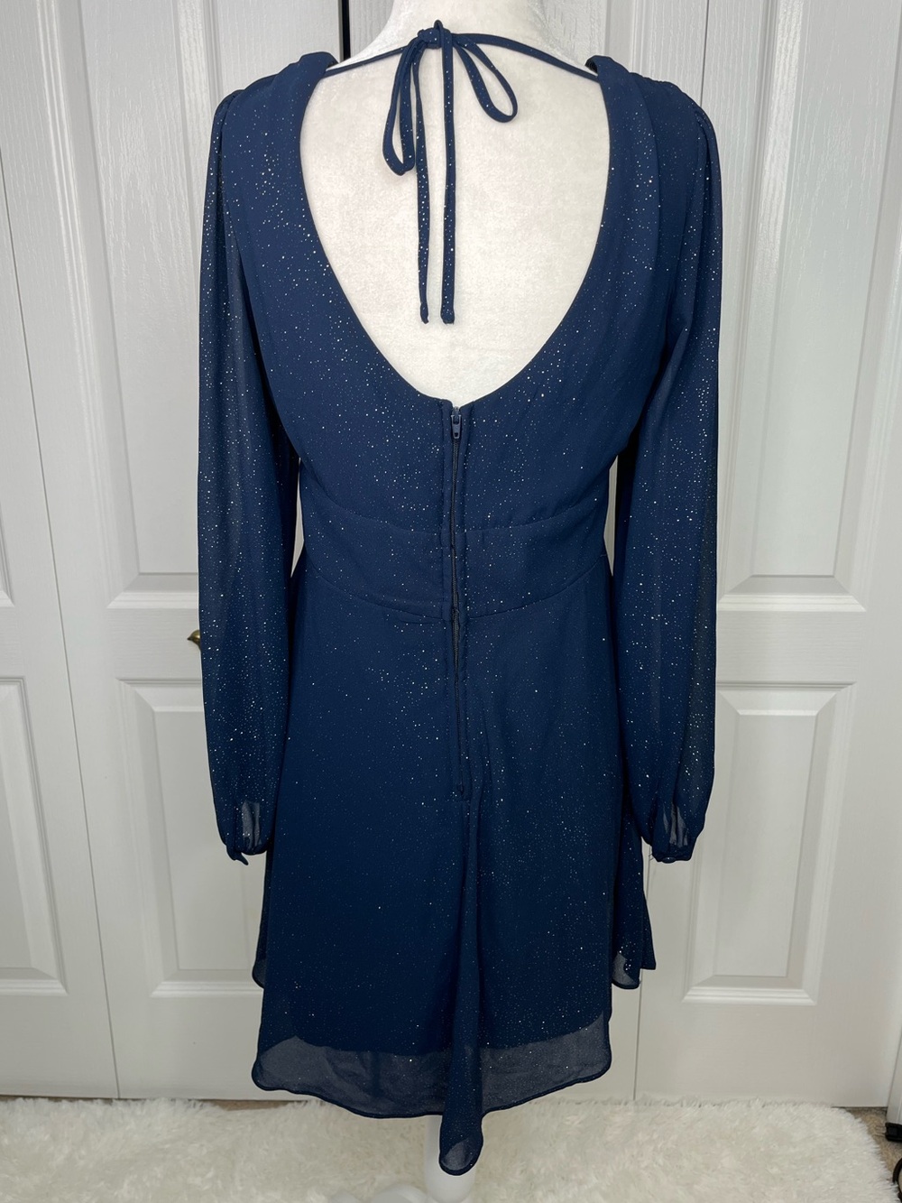 B Darlin Navy Sparkle V-Neck Long-Sleeve Dress - Picture 4 of 12
